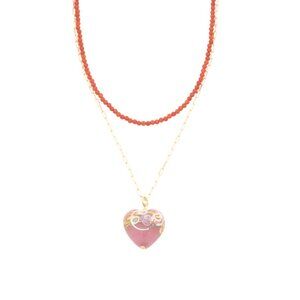 MILOR SILVER Red Made In Italy Sterling Silver Gemstone Murano Heart Necklace